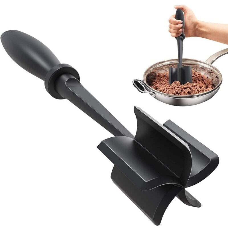 foto del prodotto snq - hachoir à viande 5 lames - spatule de cuisine - hachoir à viande hachée - pour hamburger haché et bœuf haché - ustensiles de cuisine antiadhésifs (noir)