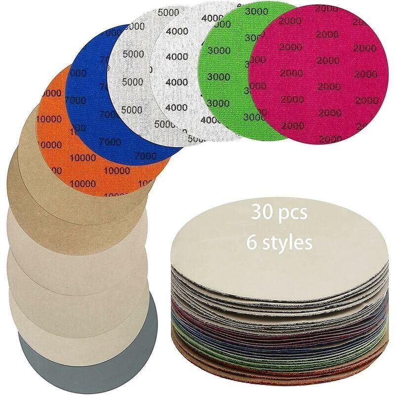 foto del prodotto snq hgbd 30 pezzi 125 mm carta vetrata abrasiva disco 2000 3000 4000 5000 7000 10000 carta vetrata bagnata asciutta utilizzata per lucidare