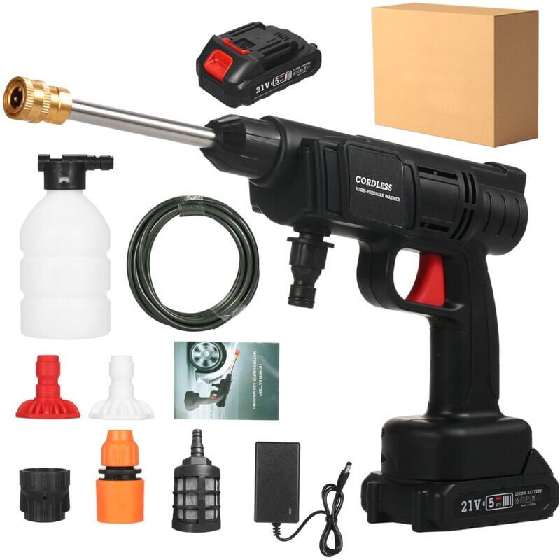 foto del prodotto snq idropulitrice a batteria, max 350 psi con 2 batterie da 1500 mah, spruzzatore di schiuma, per pulizia e irrigazione