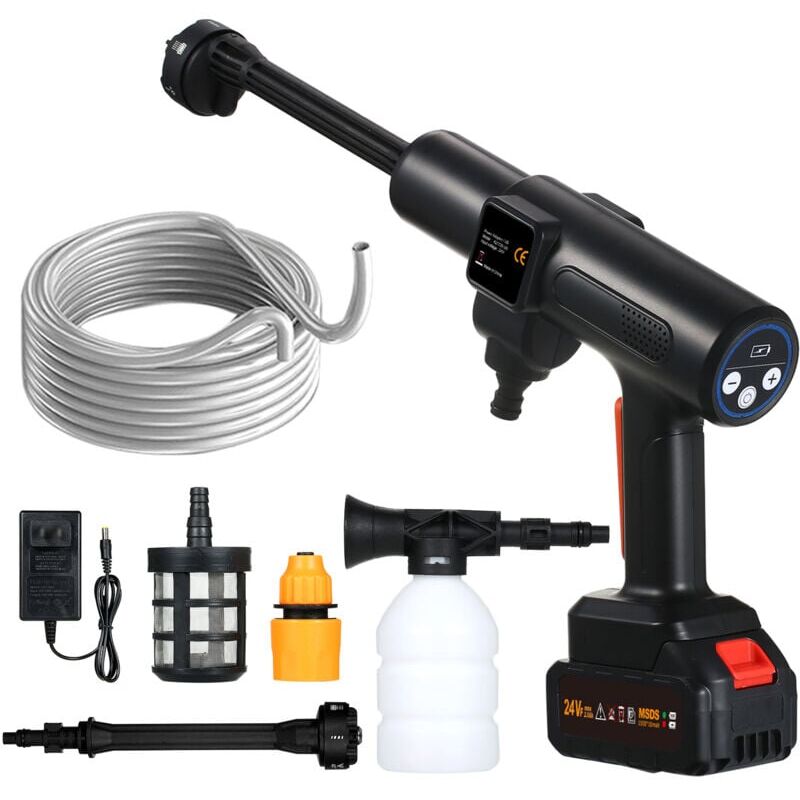 foto del prodotto snq idropulitrice ad alta pressione a batteria da 24 v e 300 w, idropulitrice portatile senza fili con batteria da 1,5 ah, con kit di accessori,