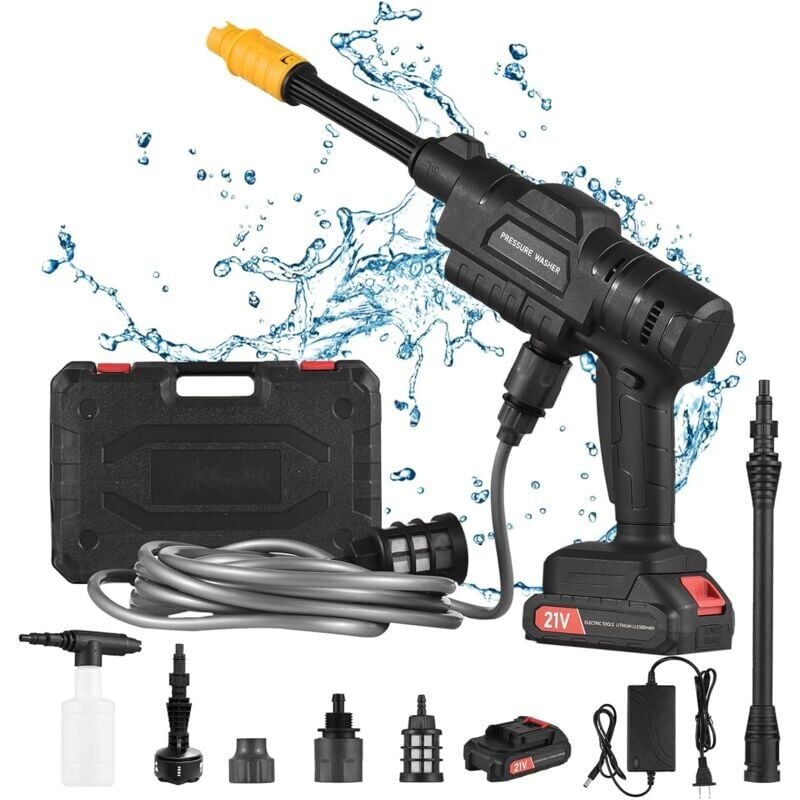 foto del prodotto snq idropulitrice ad alta pressione da 21 v e pulitore portatile senza fili pistola a getto d acqua elettrica da 435 psi con batteria per la