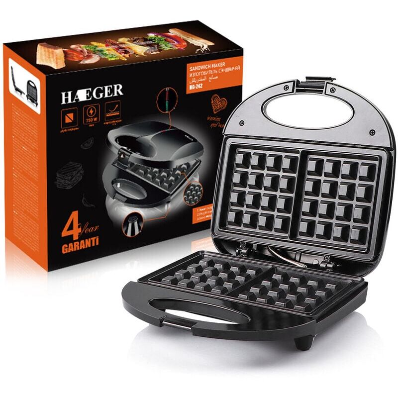 foto del prodotto snq in 1 croque monsieur maker, grill, waffle maker e sandwich maker, alta potenza 750w, 3 piastre antiaderenti e intercambiabili, nero classe