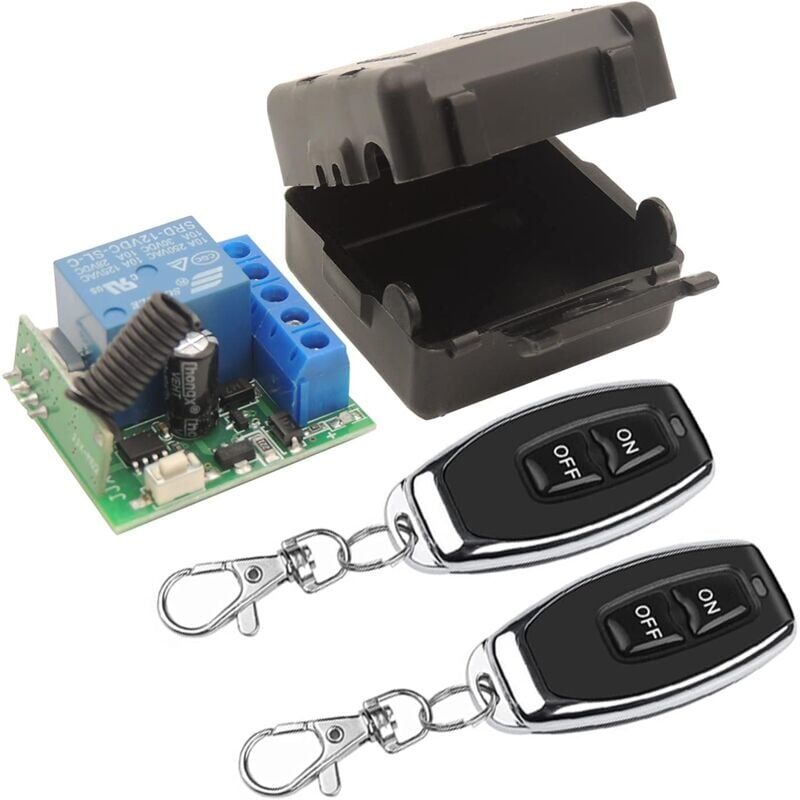 foto del prodotto snq interruttore di controllo remoto wireless universale 433mhz, modulo ricevitore rel rf dc 12v 1ch con 2 trasmettitori, telecomando fai da te