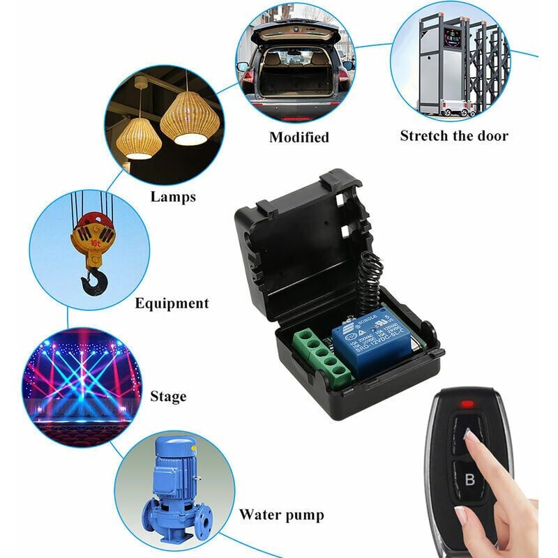 foto del prodotto snq interruttore remoto wireless 433 mhz 12 v 1 canale con trasmettitore rf telecomandi confezione da 1,