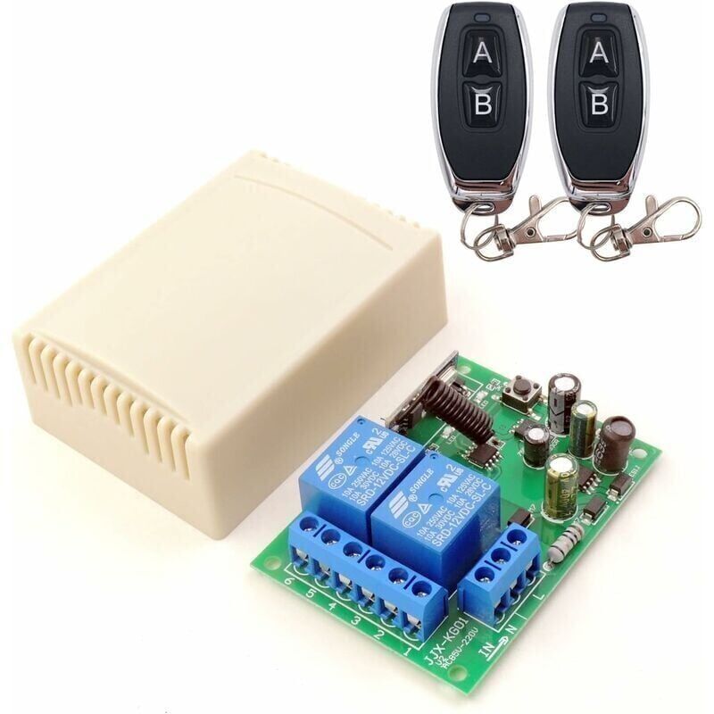foto del prodotto snq interruttore remoto wireless dieserc 433 mhz, 2 canali ac 220 v con ricevitore rel e 2 telecomandi per porta del garage, tapparella, luci,