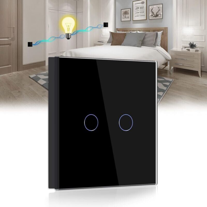 foto del prodotto snq interruttore touch bidirezionale, interruttore della luce a 2 vie a 2 bande nero con display led, interruttore touch con pannello in cristallo
