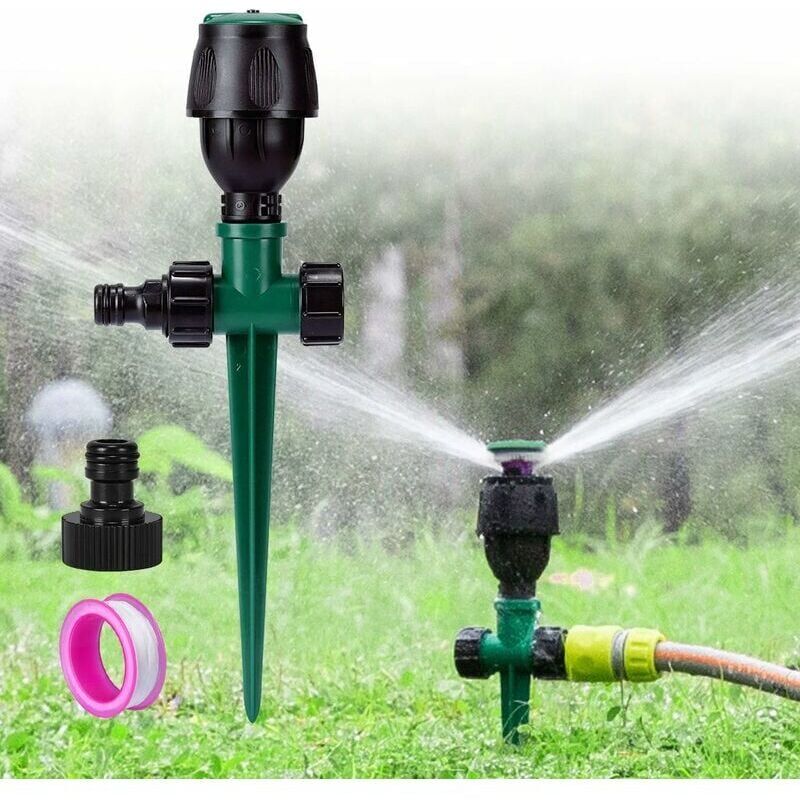 foto del prodotto snq irrigatore da giardino, irrigatore circolare automatico per prato, sistema di irrigazione, irrigatore con base a punta rotante a 360 per prato