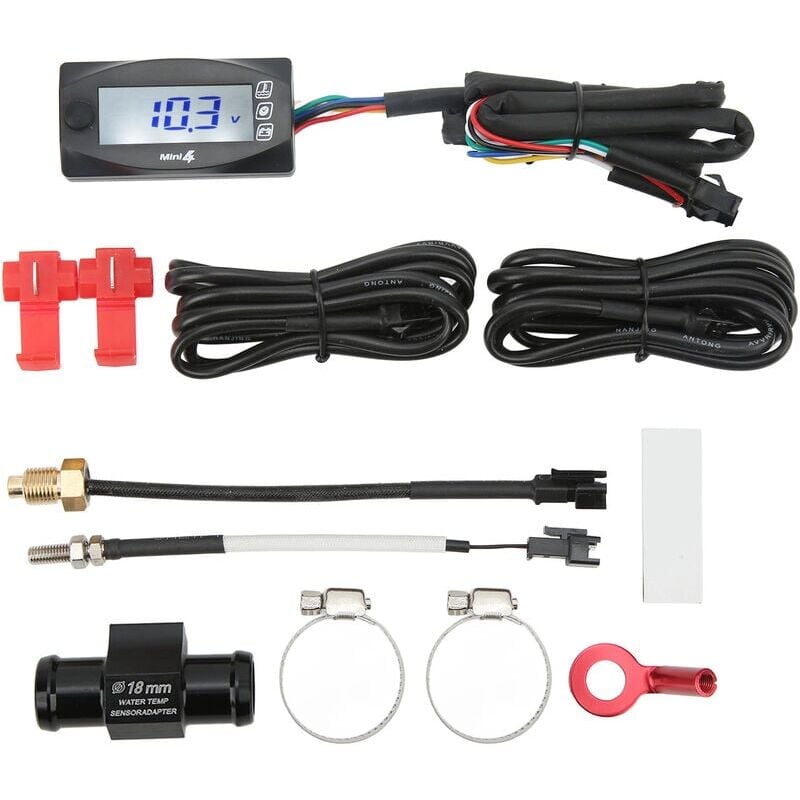foto del prodotto snq jeffergarden 4 in 1 termometro digitale per moto con display lcd, misuratore di tensione e tempo dell acqua del motore, adattatore a t