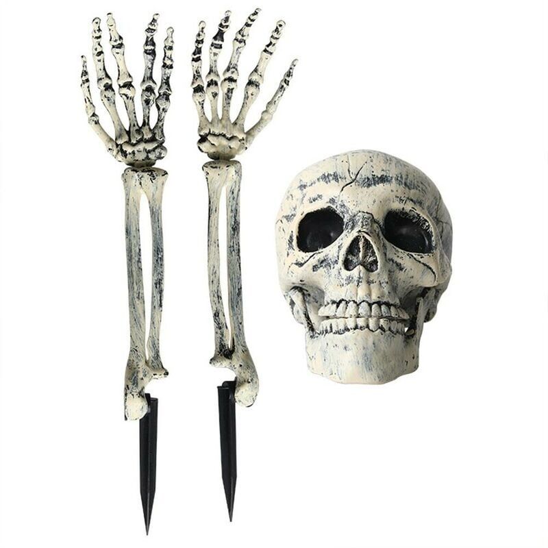 foto del prodotto snq jeffergarden halloween scheletro luminoso testa mani braccia pali decorazione esterna per prato giardino cortile casa stregata puntelli