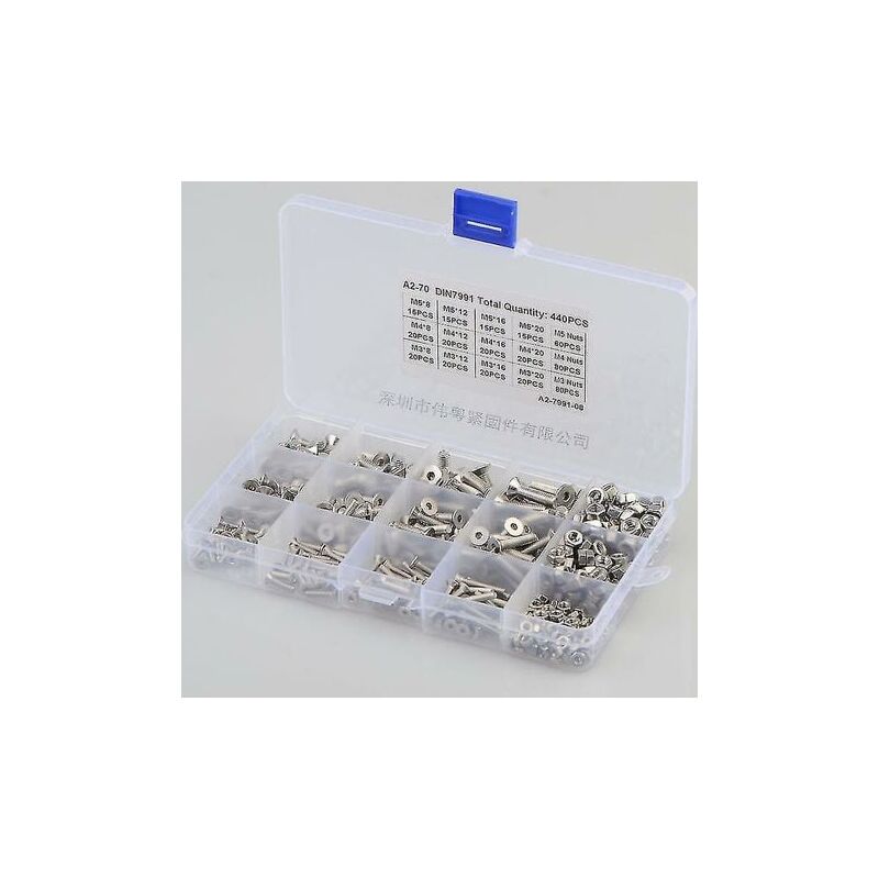 foto del prodotto snq kit assortimento di bulloni per cavi con testa a brugola in acciaio inossidabile m3 m4 m5 da 440 pezzi, kit assortimento di viti con dado di