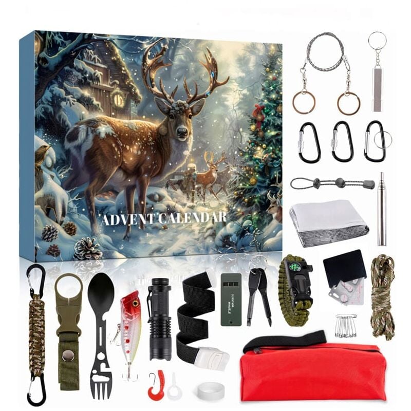 foto del prodotto snq kit de survie pour calendrier de l avent pour hommes, kit de survie avec cordon de parachute, lampe de poche, calendrier de compte rebours