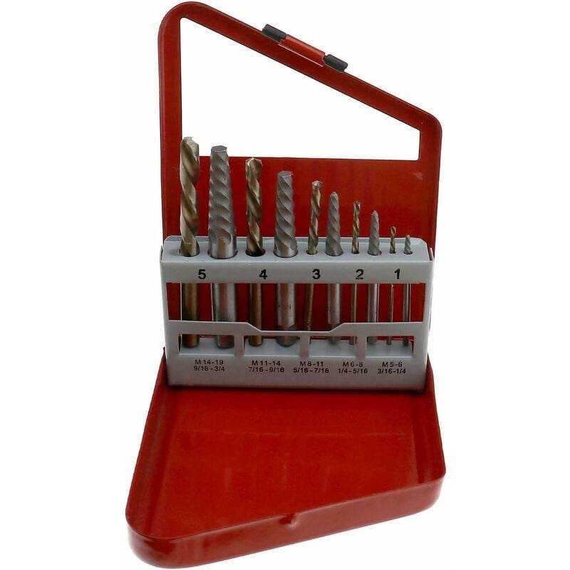 foto del prodotto snq kit di estrazione viti hss da 10 pezzi, punta da trapano sinistra in cobalto, strumento di estrazione bulloni rotti con custodia in metallo per