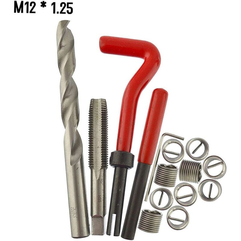 foto del prodotto snq kit di inserti per riparazione filettatura metrica da 15 pezzi m12 helicoil car pro coil tool m12 1.75