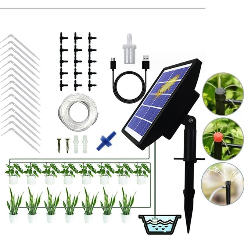 foto del prodotto snq kit di irrigazione a goccia solare da 15 m, sistema di irrigazione automatico con 15 vasi e timer, per giardino, casa, interni ed esterni,