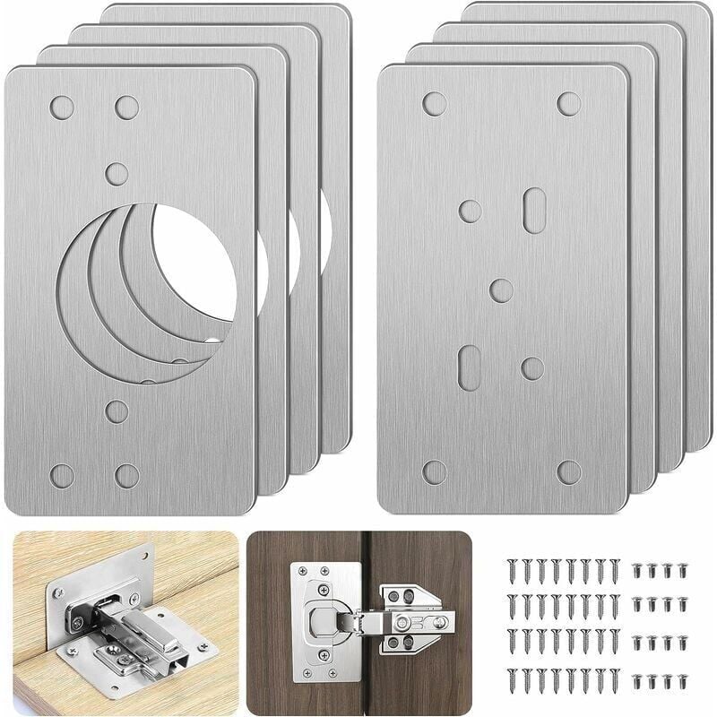 immagine 0 del prodotto snq kit di riparazione cerniere per mobili con foro, 8 pezzi staffe di riparazione piastre di facile installazione con 48 viti, kit di riparazione