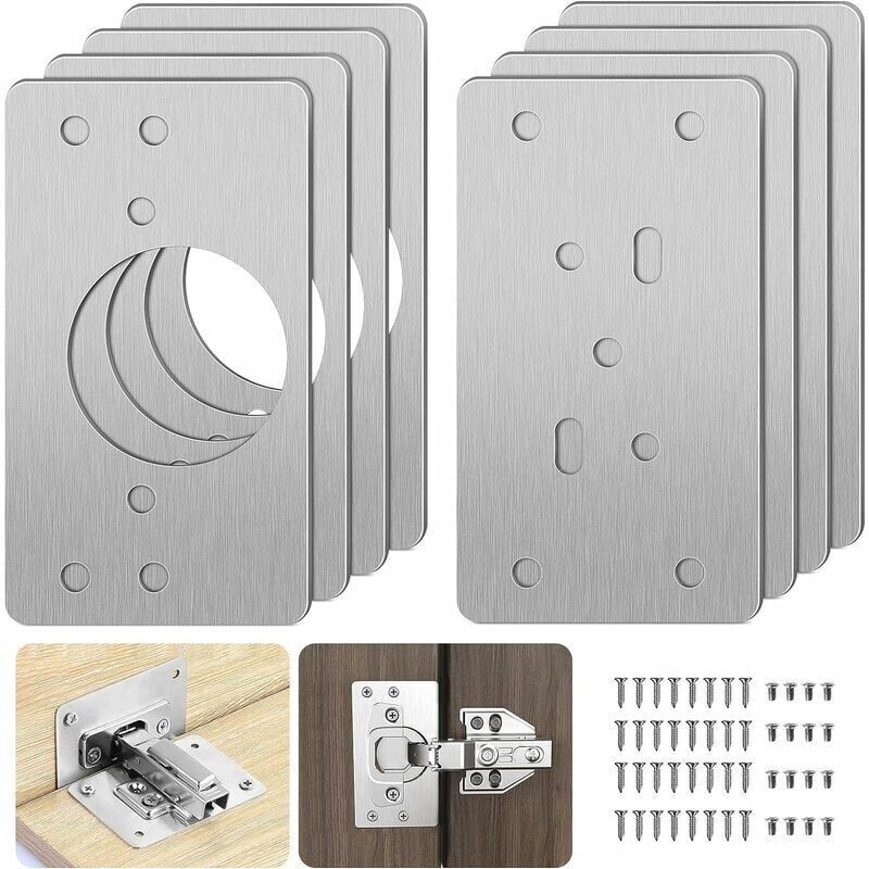 foto del prodotto snq kit di riparazione cerniere per mobili con foro, staffe di riparazione da 8 pezzi, piastre, facile installazione con 48 viti, kit di