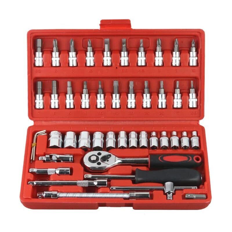 foto del prodotto snq kit di utensili manuali per meccanici da 46 pezzi, set di chiavi a bussola con custodia, set di chiavi a cricchetto multifunzione da 24 denti