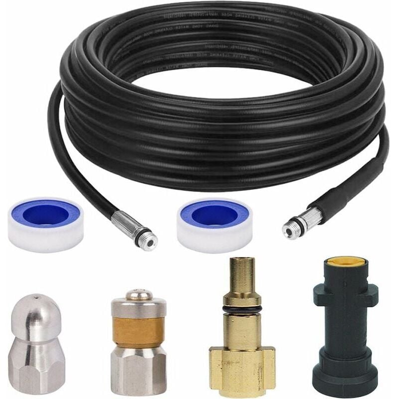 foto del prodotto snq kit per la pulizia degli scarichi tubo flessibile per fognatura per idropulitrici k rcher k2, k3, k4, k5, k6, k7 e lavor 15 m kit per la