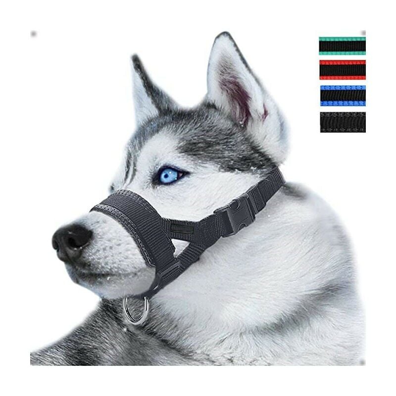 foto del prodotto snq l, nero museruola regolabile in nylon per cani, museruola anti abbaio e anti morso