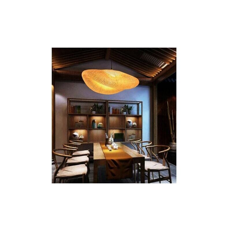 foto del prodotto snq lampada a sospensione vintage in rattan naturale intrecciato di bamb , lampada a sospensione creativa e nostalgica in bamb regolabile e27,