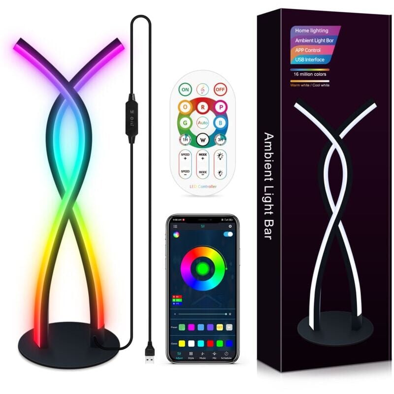 foto del prodotto snq lampada da comodino a led rgb bianco caldo, lampada da tavolo decorativa in metallo, lampada multifunzione dimmerabile con sincronizzazione