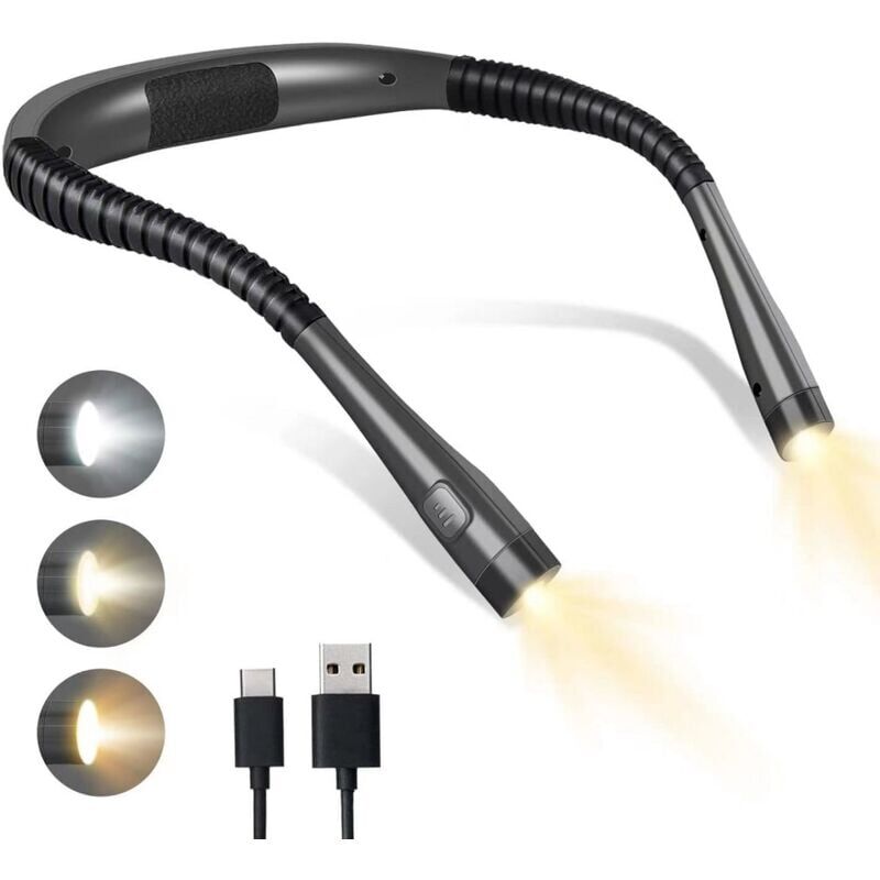 foto del prodotto snq lampada da lettura ricaricabile per il collo, lampada da lettura per il letto, 3 colori, 6 livelli di luminosit , bracci pieghevoli, lunga