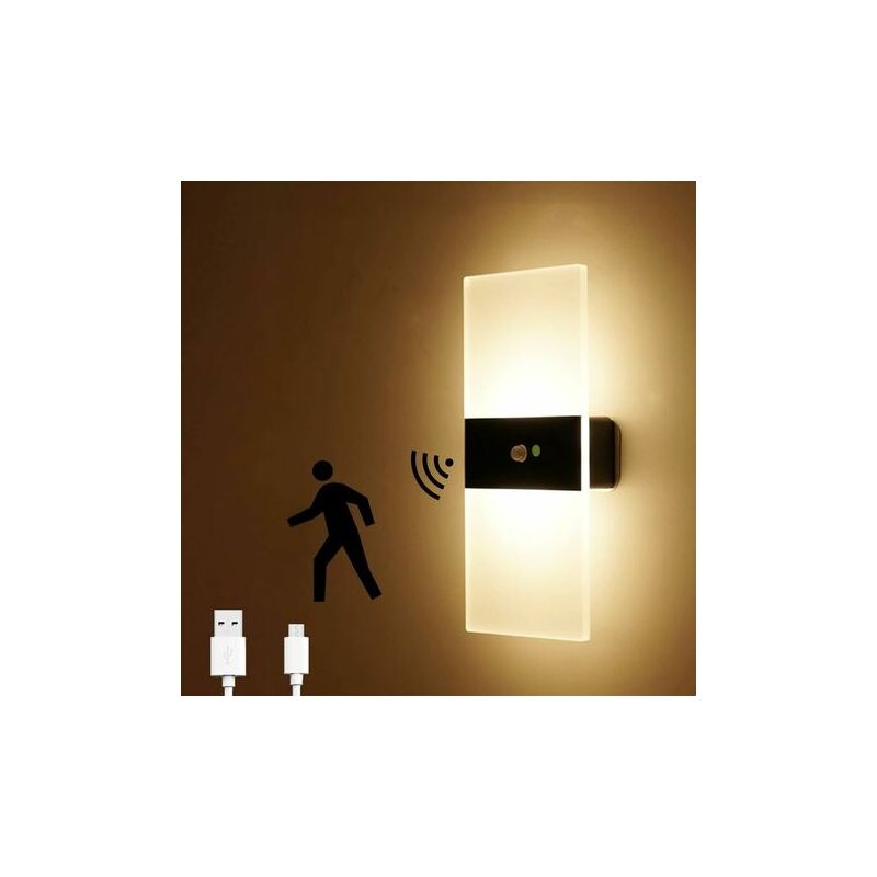 foto del prodotto snq lampada da parete a led con sensore, ricaricabile tramite usb, lampada da parete a led wireless alimentata a batteria con sensore di movimento,