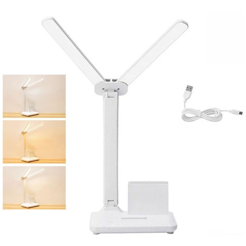 foto del prodotto snq lampada da scrivania a doppio led con caricabatterie usb, dimmerabile e controllo del colore, per illuminazione da ufficio, lettura e studio