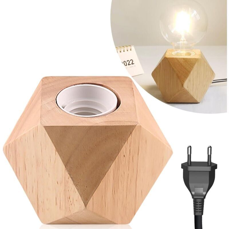foto del prodotto snq - lampada da tavolo nizwooden - base e27 - piccola lampada da comodino con base in legno diamantato - spina ue - base in legno e27 - perfetta per
