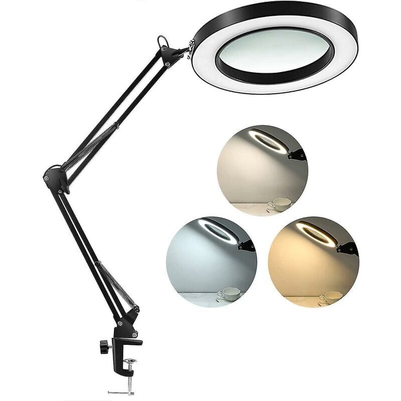 foto del prodotto snq lampada di ingrandimento a led con morsetto, 1500 lumen dimmerabile in continuo, 3 modalit colore, 5 diottrie 4.3 lente in vero vetro, braccio