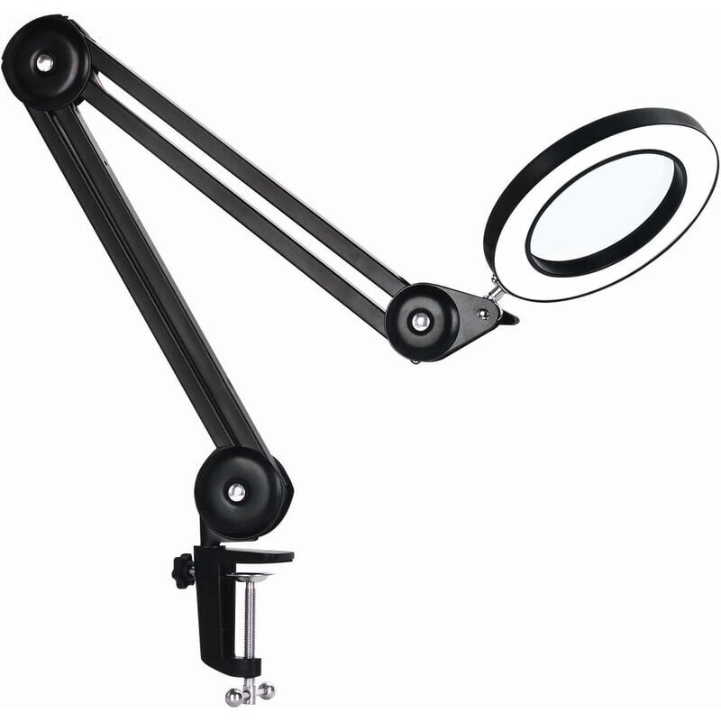 foto del prodotto snq lampada di ingrandimento, luce da lavoro con lente in vetro da 160 mm e 5 diottrie, clip in metallo, braccio girevole, luce dimmerabile in 3