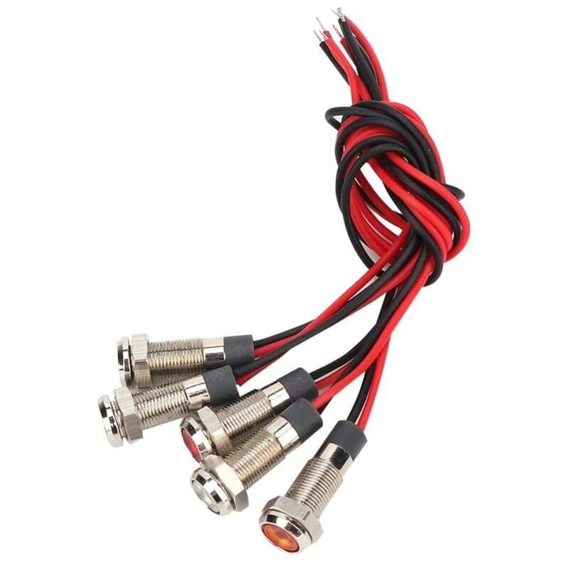 foto del prodotto snq lampada led da 5 pezzi ip66 6 mm led impermeabile in metallo con luce di avvertimento con filo 1no rosso verde giallo blu bianco lampada led