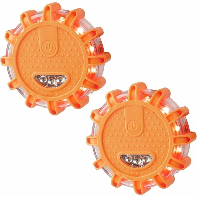 foto del prodotto snq lampeggiante led arancione, 2 luci di avvertimento a led, luce di avvertimento di emergenza, illuminazione di emergenza con base magnetica e 9