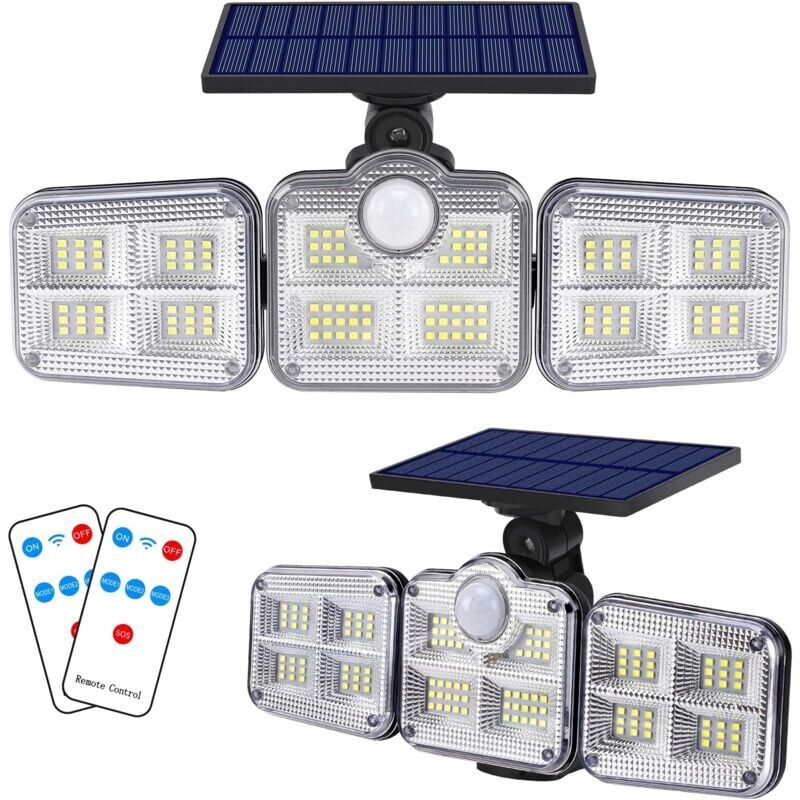 foto del prodotto snq lampes solaires d ext rieur avec d tecteur de mouvement et t l commande, 3 t tes r glables, projecteur led de s curit avec clairage grand
