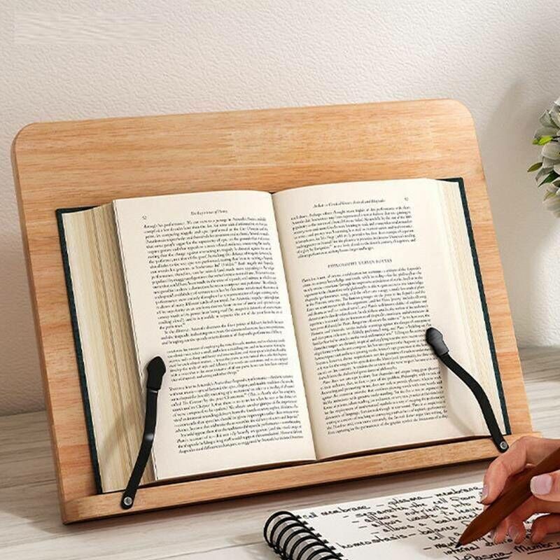 foto del prodotto snq leggio regolabile in legno, porta libri pieghevole, supporto per tablet, organizer da scrivania per studio a casa.