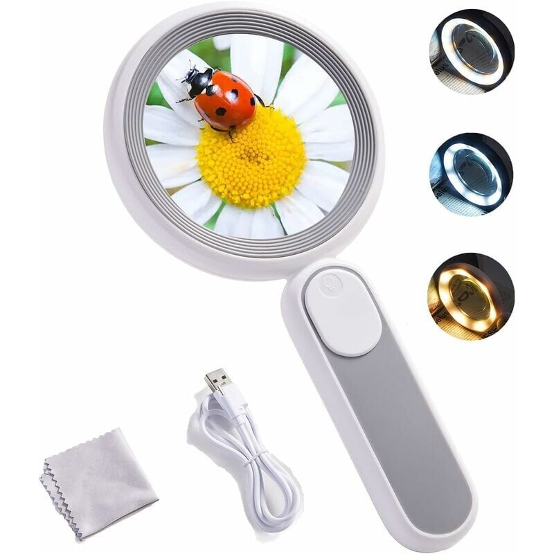 foto del prodotto snq lente d ingrandimento 10x, lente d ingrandimento da lettura illuminata a 21 led ricaricabile tramite usb con 3 modalit per bambini anziani,