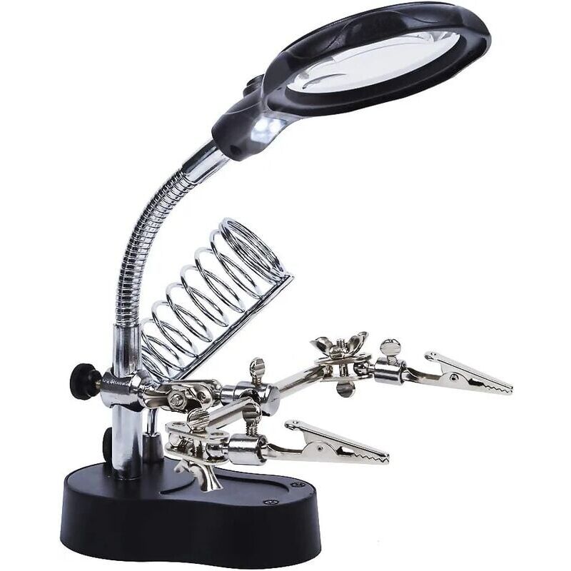 foto del prodotto snq lente d ingrandimento da tavolo third hand 3,5 x 12 x con supporto a 2 led, per ingegnere elettronico, cosmetologia, medicina, orologiaio,