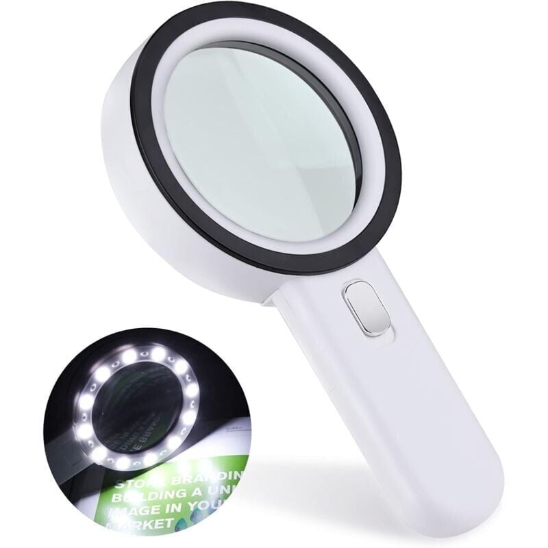 foto del prodotto snq lente d ingrandimento per lettura, lente d ingrandimento a 12 led, lente d ingrandimento 30x, grande lente d ingrandimento tascabile illuminata