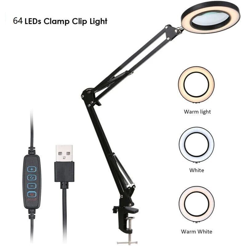foto del prodotto snq lente di ingrandimento lente di ingrandimento con clip led ingrandimento 5x luminosit regolabile dimmerabile 3 colori temperatura che cambia