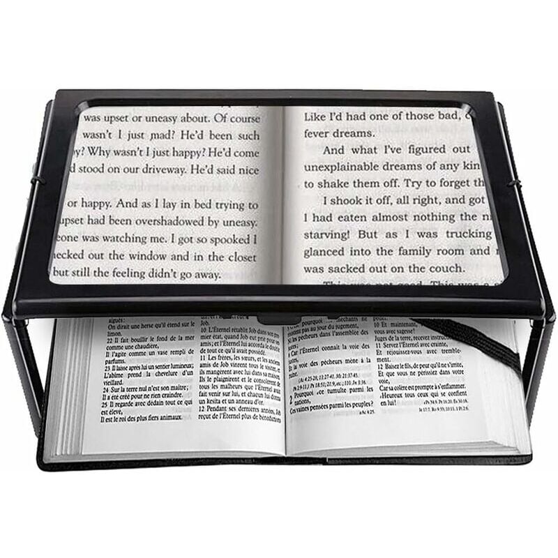 foto del prodotto snq lente di ingrandimento per lettura a pagina intera a4 con supporto rettangolare, a mani libere, con lampada a 12 led, lente di ingrandimento