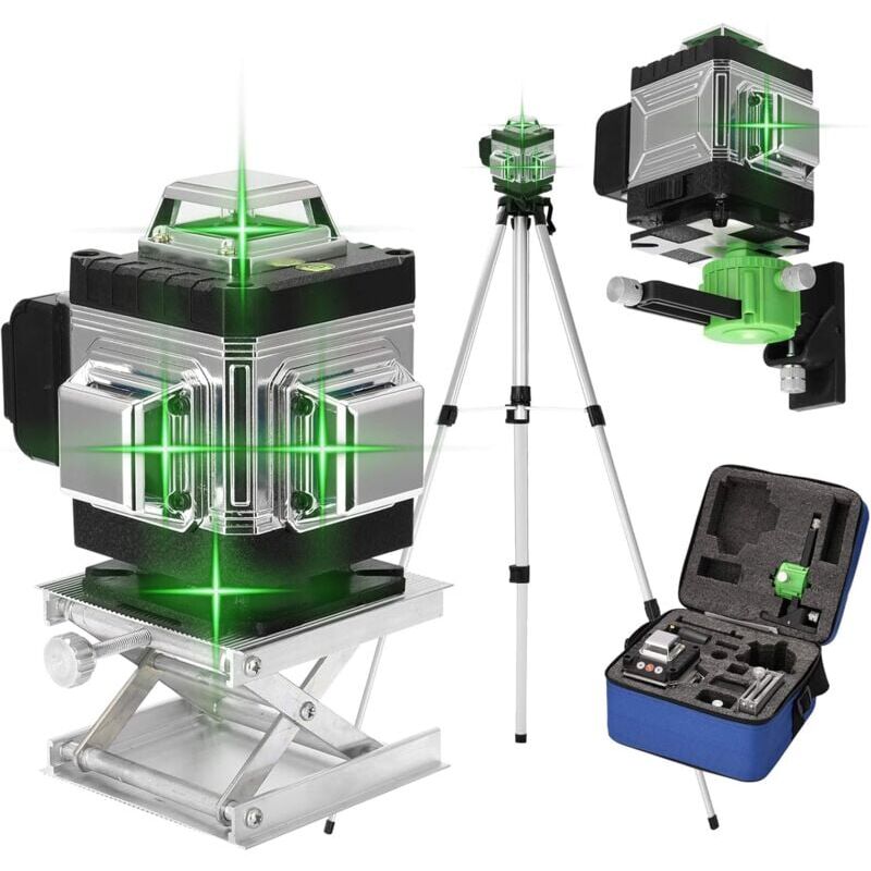 foto del prodotto snq livella laser a 360 , livella laser autolivellante 4d a 16 linee, 3 , con batteria, piattaforma di sollevamento, treppiede e telecomando