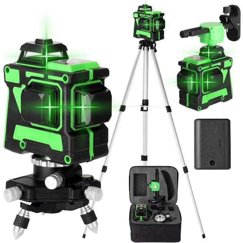 foto del prodotto snq livella laser, strumento di livellamento laser 3d autolivellante a 12 linee, linee orizzontali verticali con treppiede da 1,2 m, 1 batteria da