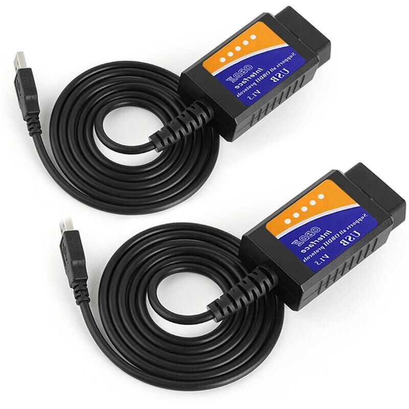 foto del prodotto snq lot de 2, d tecteur de d fauts de voiture lit et efface les codes d erreur en 3 minutes scanner elm327 usb v1.5 obd2 avec cd manuel obdii,