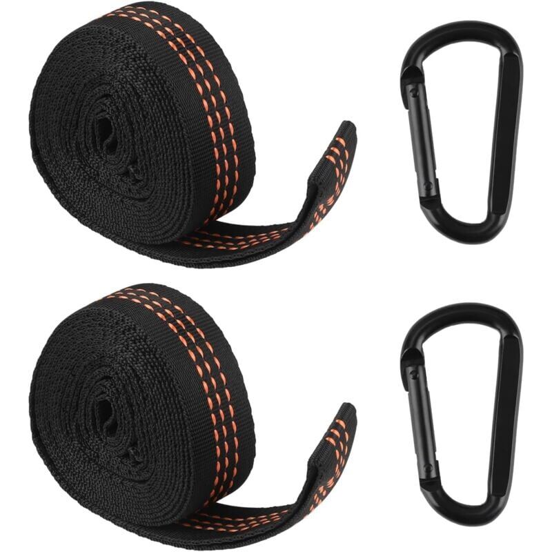 foto del prodotto snq lot de 2 ensemble de sangles pour hamac avec mousquetons fixation robuste pour balan oire, camping, si ge suspendu charge max 300 kg