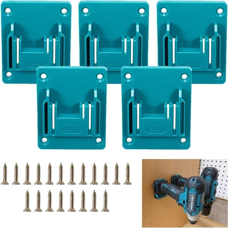 foto del prodotto snq lot de 5 porte outils, support de perceuse, support mural adapt aux outils de per age et outils lectriques makita 18 v avec 20 vis bleu cyan 