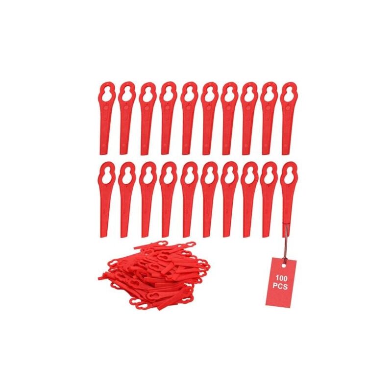 foto del prodotto snq lotto di 100 lame di ricambio in plastica per decespugliatore lame per decespugliatore rosse lama in plastica tagliabordi frt18a frt18a1 kunst