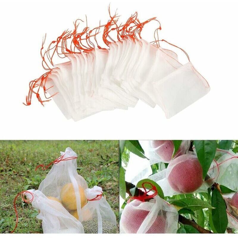 foto del prodotto snq lotto di 100 sacchetti in rete anti insetti, rete di protezione da giardino in nylon, sacchetto riutilizzabile per la protezione di frutta e