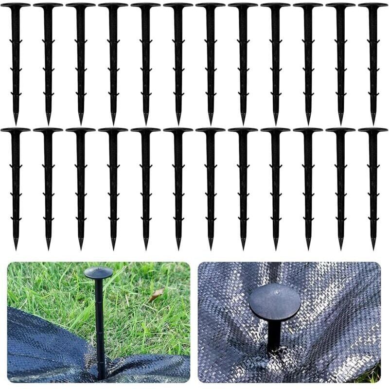 foto del prodotto snq lotto di 60 picchetti di ancoraggio con punta extra forte, tessuto anti erbacce in plastica nera per fissare tessuti anti erbacce 12 cm, aaf