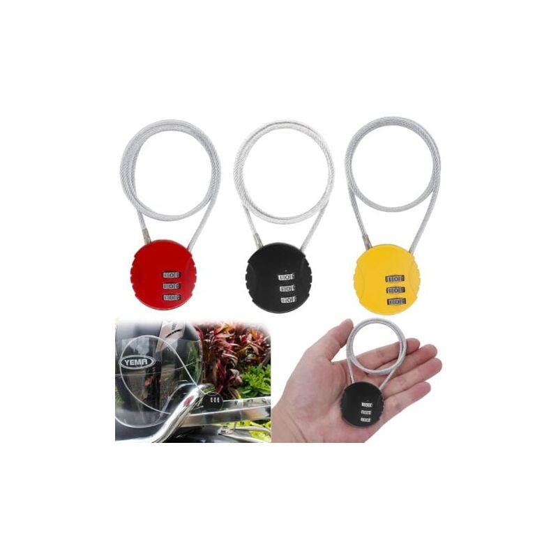 foto del prodotto snq lucchetto a combinazione a 3 cifre, 3 pezzi lucchetto per casco, lucchetto per bagagli, lucchetto con codice via cavo per tutti i bagagli,