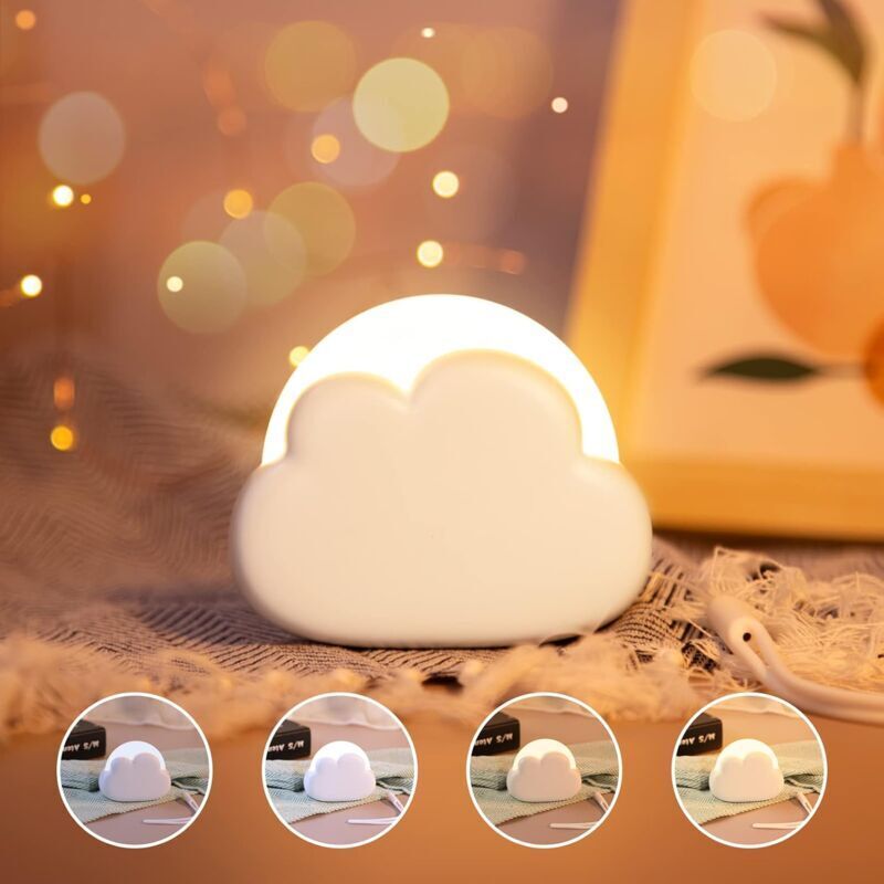 foto del prodotto snq luce notturna a forma di nuvola per bambini, luce notturna portatile per neonati, con 4 intensit e cinturino in silicone, luce notturna a led